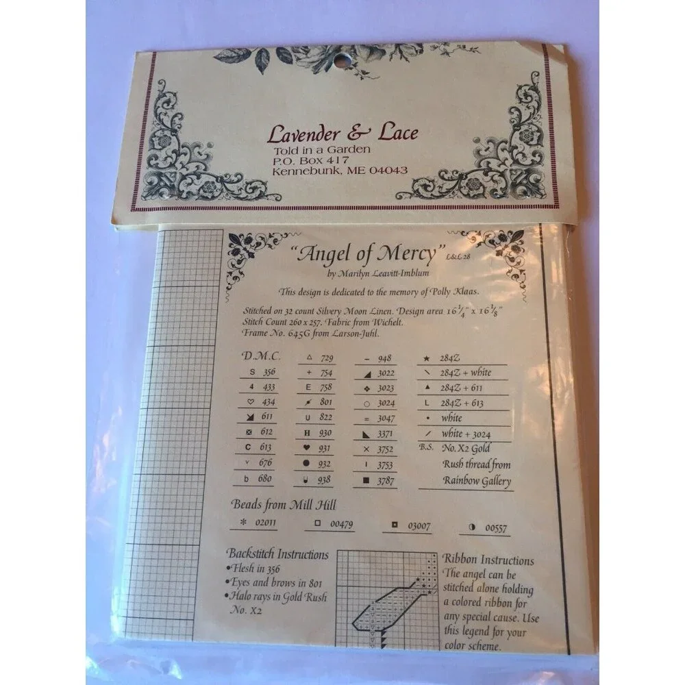 Lavender & Lace Angel Of Mercy Cross Stitch Pattern NOS L&L 28 16 1/4x16 1/8